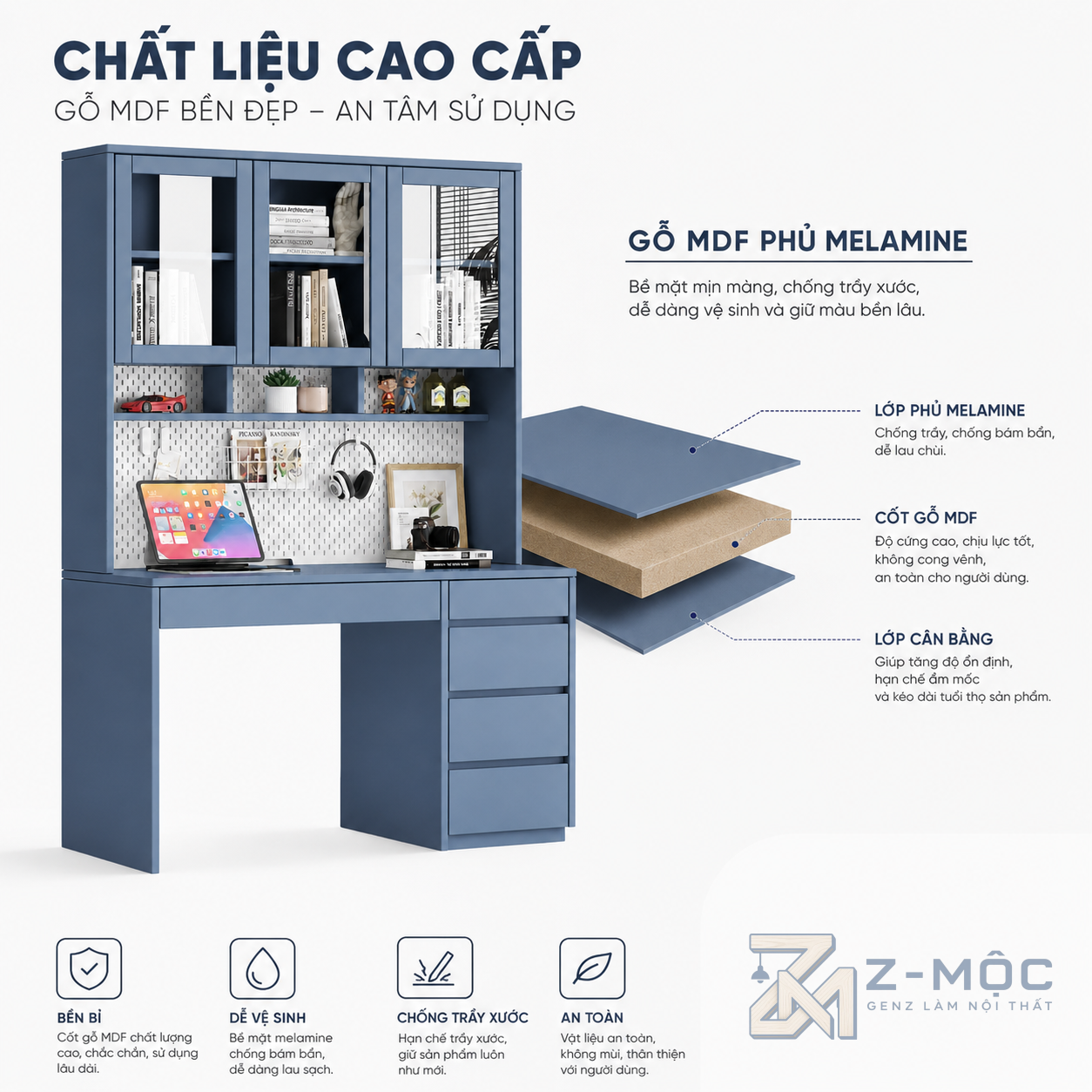 Chất liệu gỗ MDF phủ Melamine
