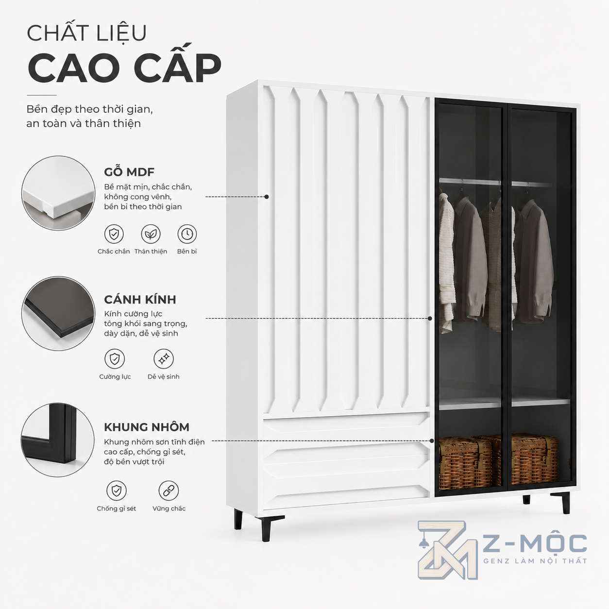 Chất liệu gỗ MDF phủ melamine