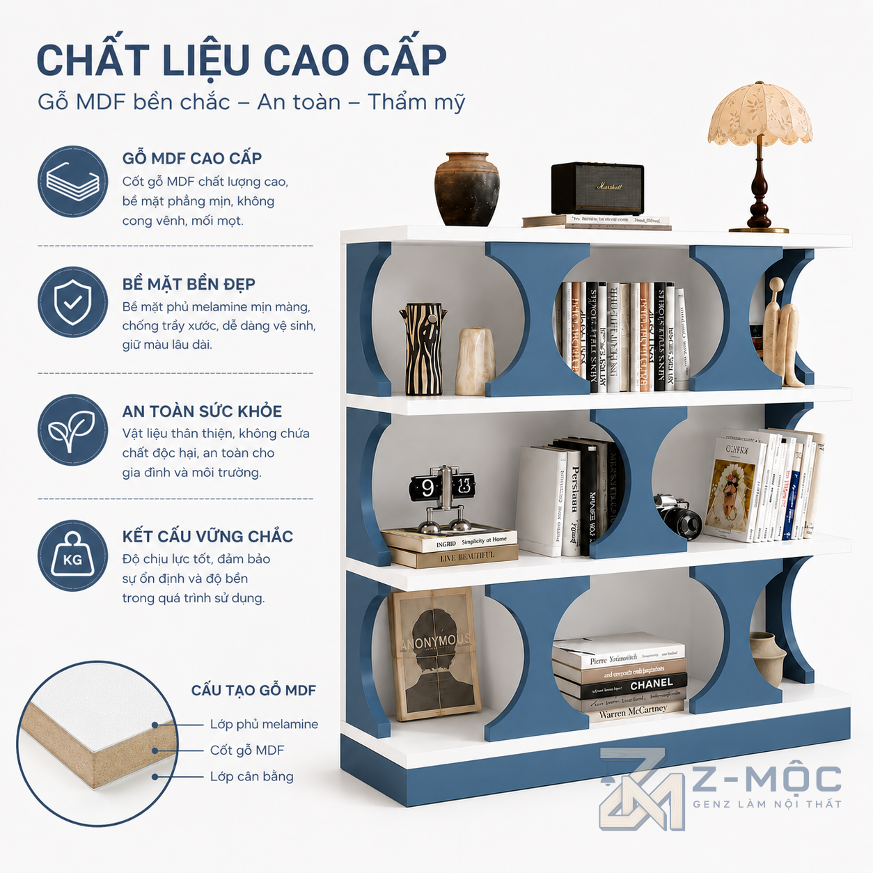 Chất liệu gỗ MDF phủ Melamine bền đẹp