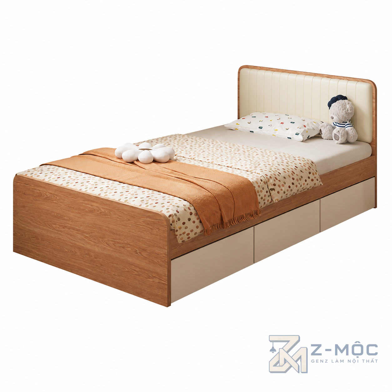 Giường Ngủ Bọc Nệm Có Ngăn Kéo Cho Phòng Nhỏ ZM-11037 - ảnh chi tiết 1