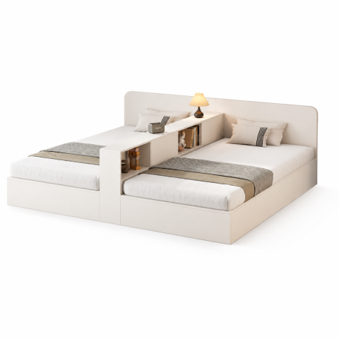 Giường Ngủ Đôi Cho 2 Bé Có Kệ Ngăn Giữa ZM-11033 - 2 Giường 1200x2000mm + Kệ - ZM-11033.1