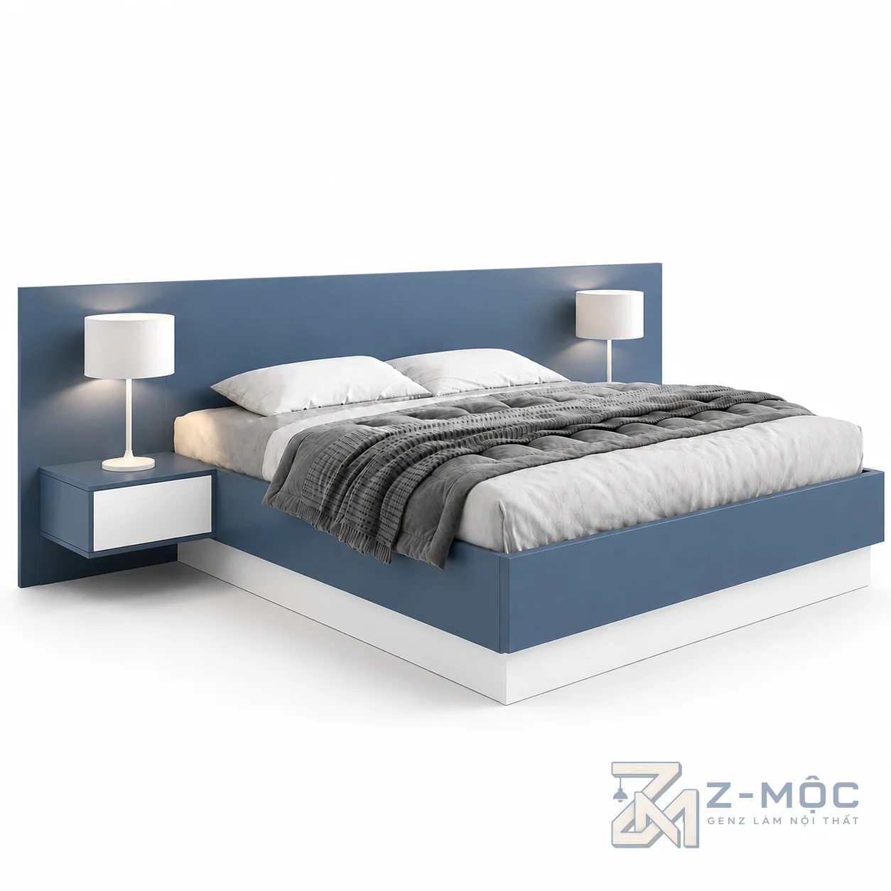Giường Ngủ Gỗ Màu Trắng Tối Giản Có Tab Đầu Giường ZM-11027 - ảnh chi tiết 1