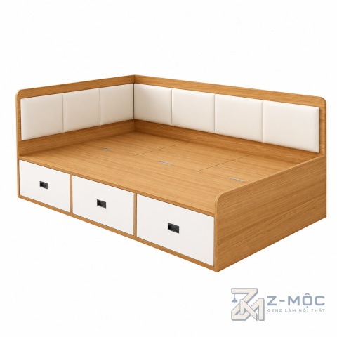Giường Ngủ Góc Bọc Đệm Có Ngăn Kéo Hiện Đại ZM-11038 - ảnh chi tiết 1