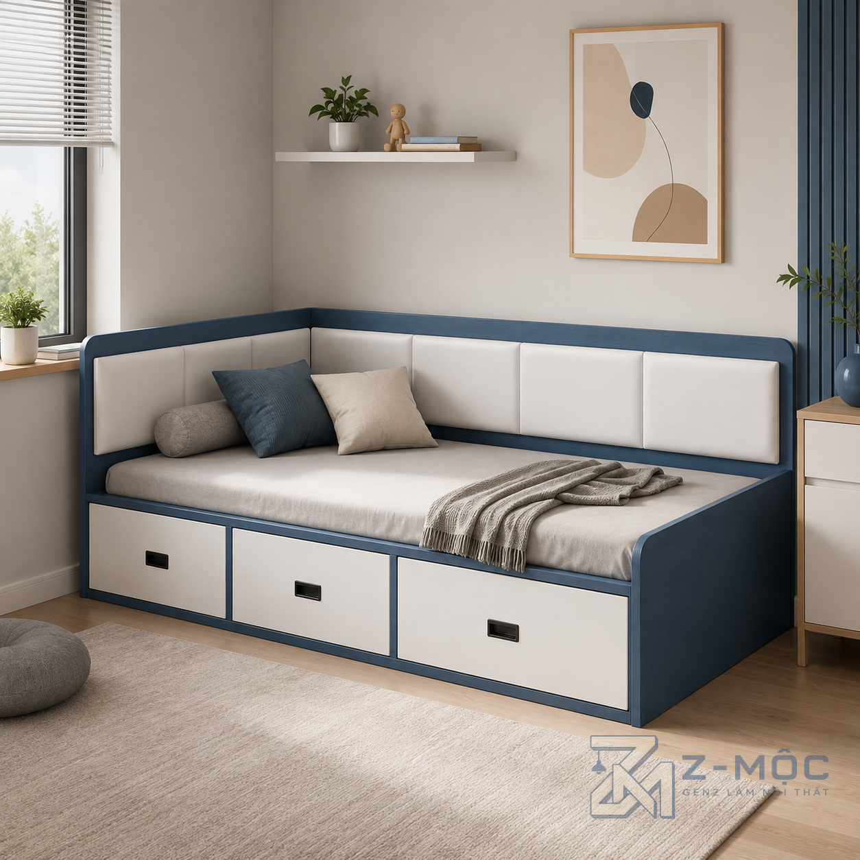 Giường Ngủ Góc Bọc Đệm Có Ngăn Kéo Hiện Đại ZM-11038 - ảnh chi tiết 7