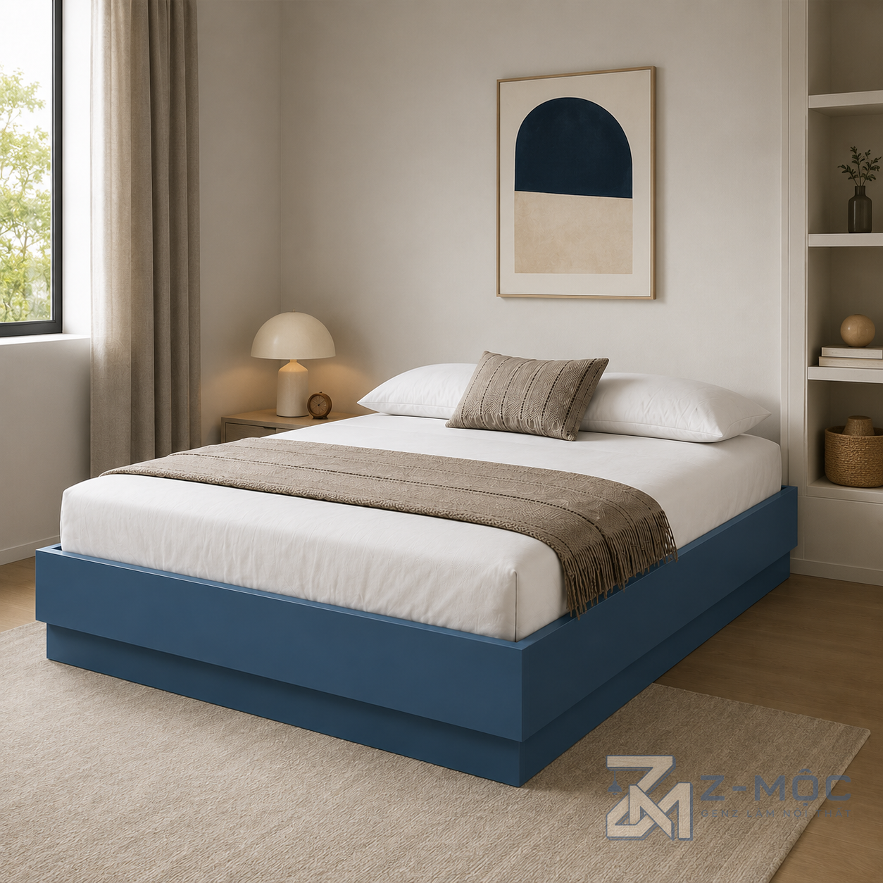 Giường Ngủ Không Đầu Giường Gỗ MDF Màu Xanh ZM-11023 - ảnh chi tiết 5