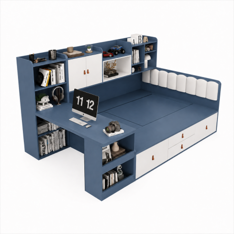 Giường Ngủ Liền Kệ Sách Và Bàn Làm Việc Gọn Gàng ZM-11031 - 1800x2000mm + Kệ và Bàn làm việc - ZM-11031.3