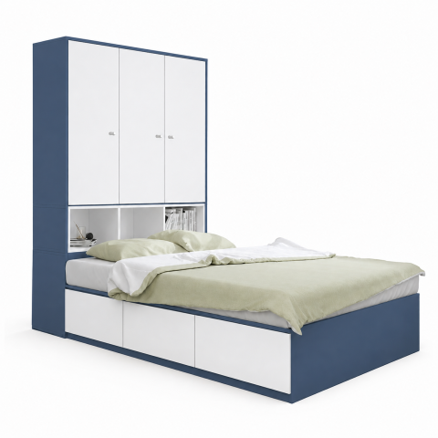 Giường Ngủ Liền Tủ Để Đồ Màu Xanh Trắng ZM-11030 - 1600x2000mm + Tủ 1400x300x2000mm - ZM-11030.2