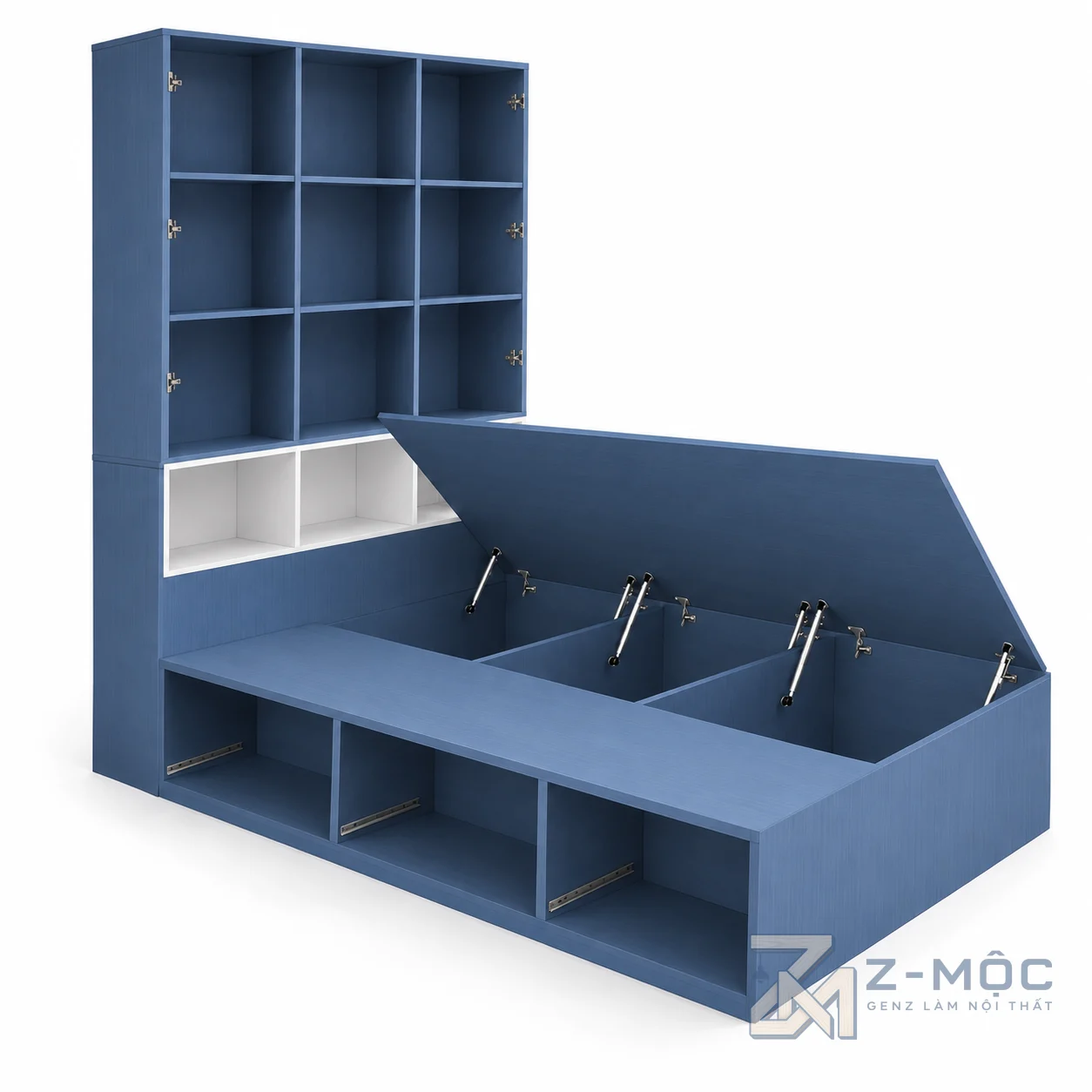 Giường Ngủ Liền Tủ Để Đồ Màu Xanh Trắng ZM-11030 - ảnh chi tiết 6