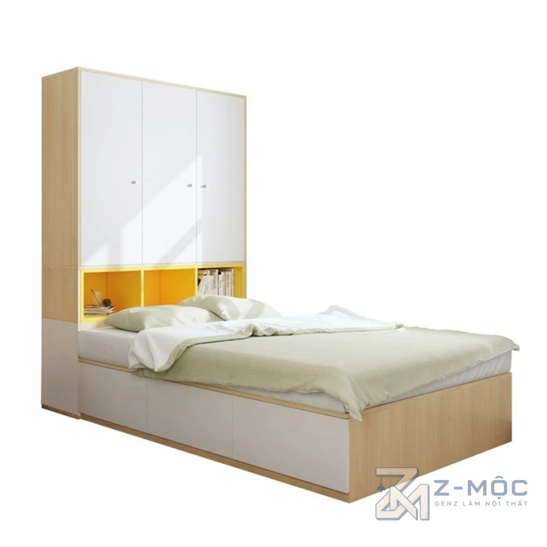 Giường Ngủ Liền Tủ Để Đồ Màu Xanh Trắng ZM-11030 - ảnh chi tiết 8