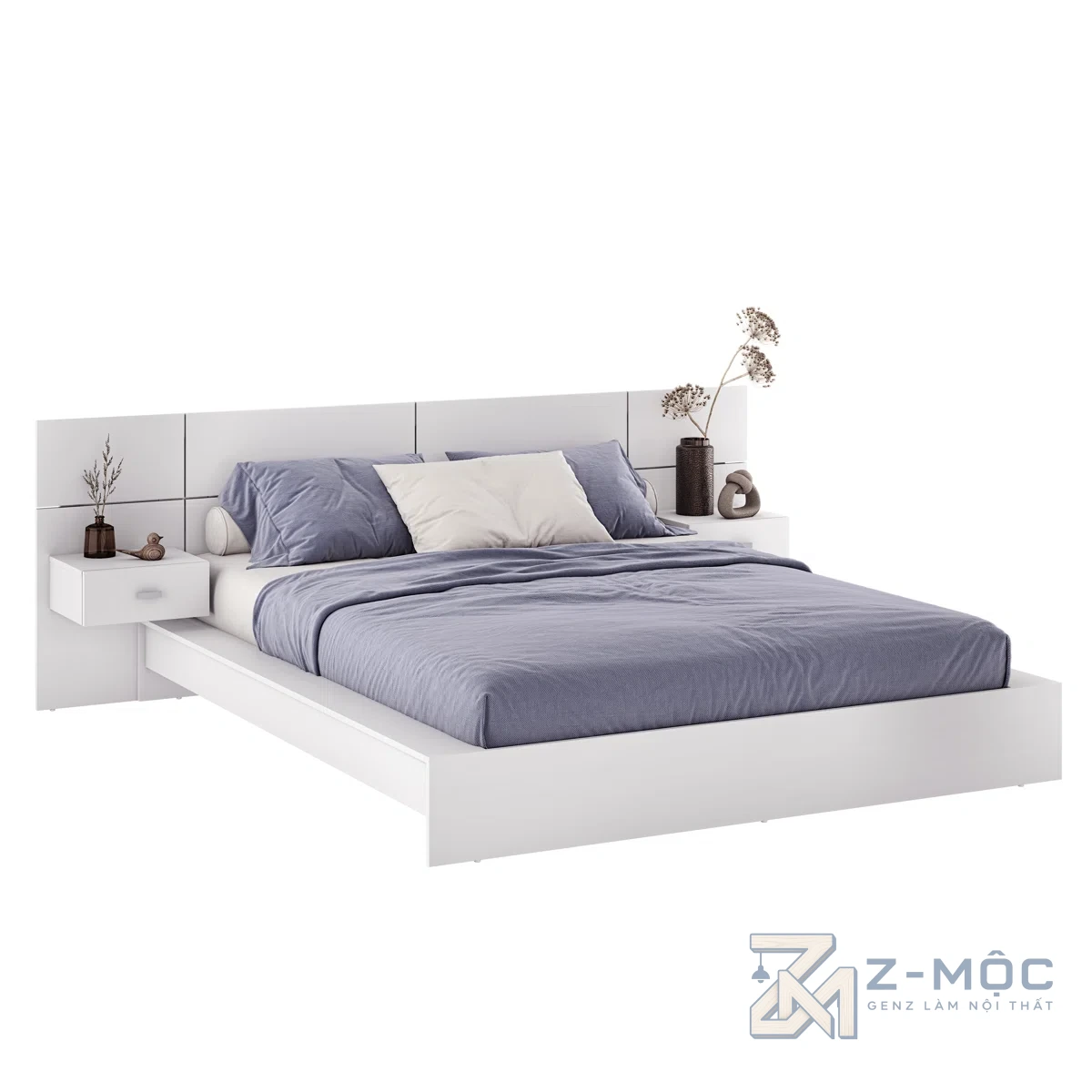 Giường Ngủ Màu Xanh Hiện Đại Có Tab Đầu Giường Z ZM ZM- ZM-1 ZM-11 ZM-110 ZM-1102 ZM-11022 - ảnh chi tiết 1