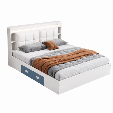 Giường Ngủ Trắng Có Kệ Và Đệm Đầu Giường ZM-11034 - 1800x2000mm - ZM-11034.2