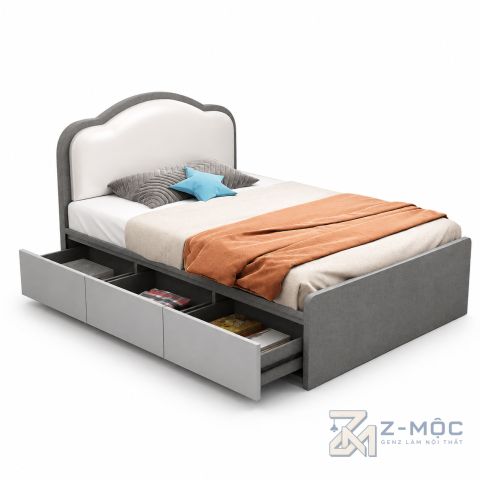 Giường Ngủ Trắng Phối Xanh Có Đầu Giường Độc Đáo ZM-11036 - ảnh chi tiết 1