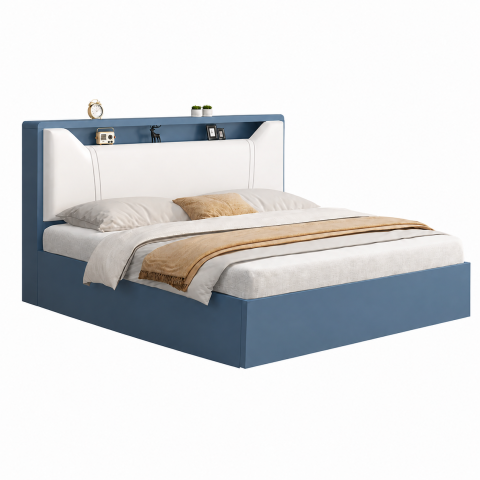 Giường Ngủ Xanh Có Đệm Đầu Giường Liền Kệ Để Đồ ZM-11032 - 1800x2000mm - ZM-11032.2