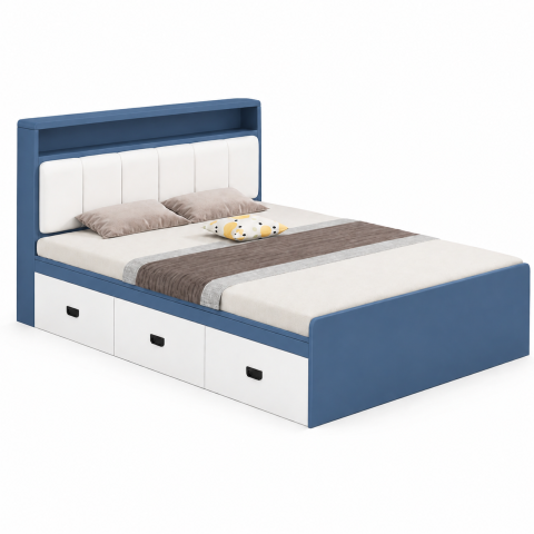 Giường Ngủ Xanh Trắng 3 Hộc Kéo Đầu Giường Bọc Nệm ZM-11035 - 1600x2000mm - ZM-11035.2