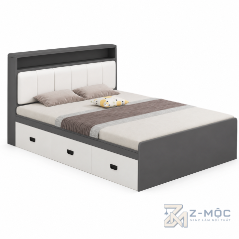 Giường Ngủ Xanh Trắng 3 Hộc Kéo Đầu Giường Bọc Nệm ZM-11035 - ảnh chi tiết 1