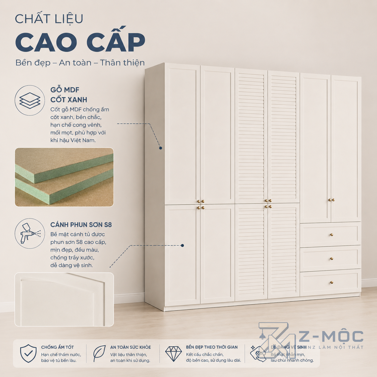 Gỗ MDF cốt xanh kết hợp cánh phun sơn S8