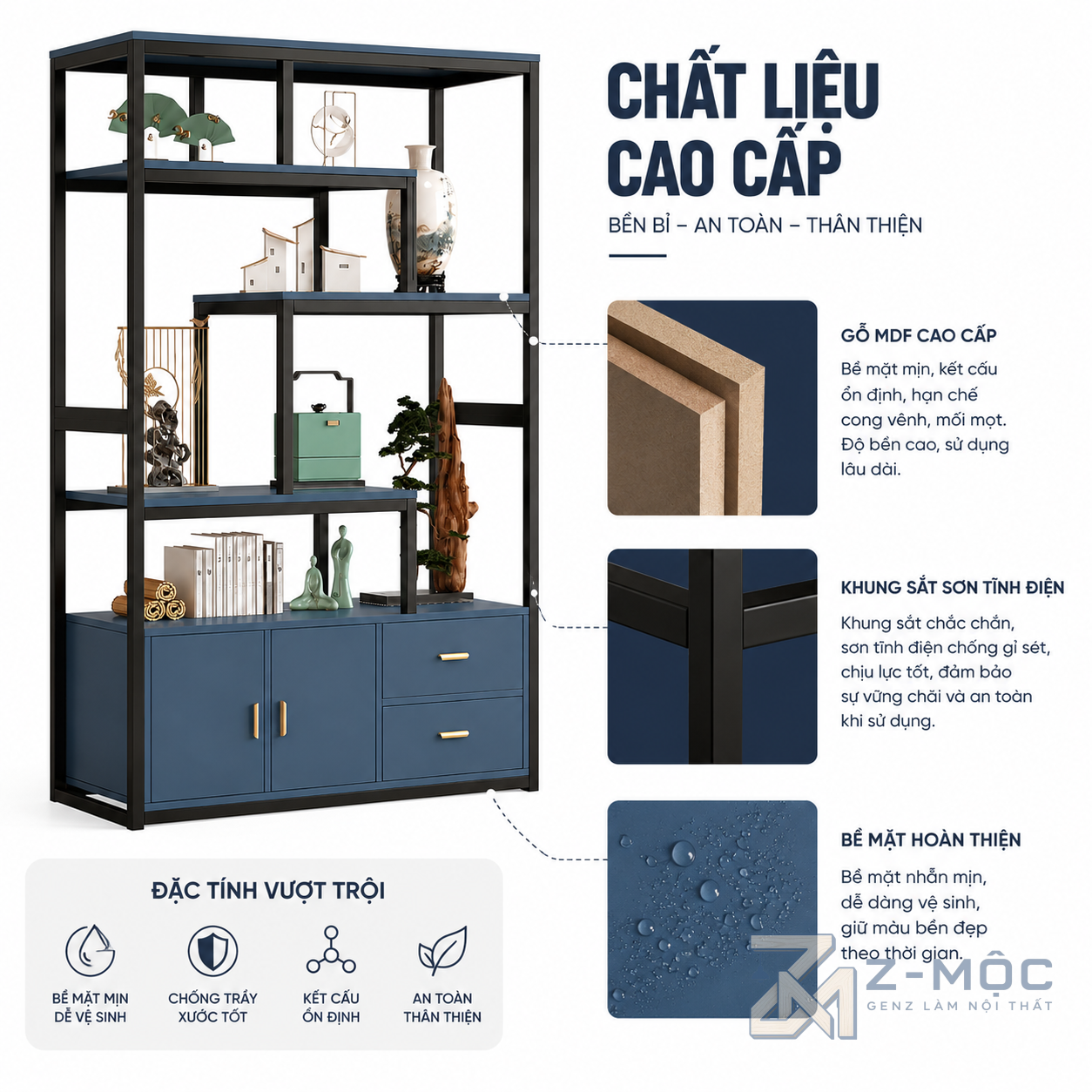 Gỗ MDF kết hợp khung sắt chắc chắn