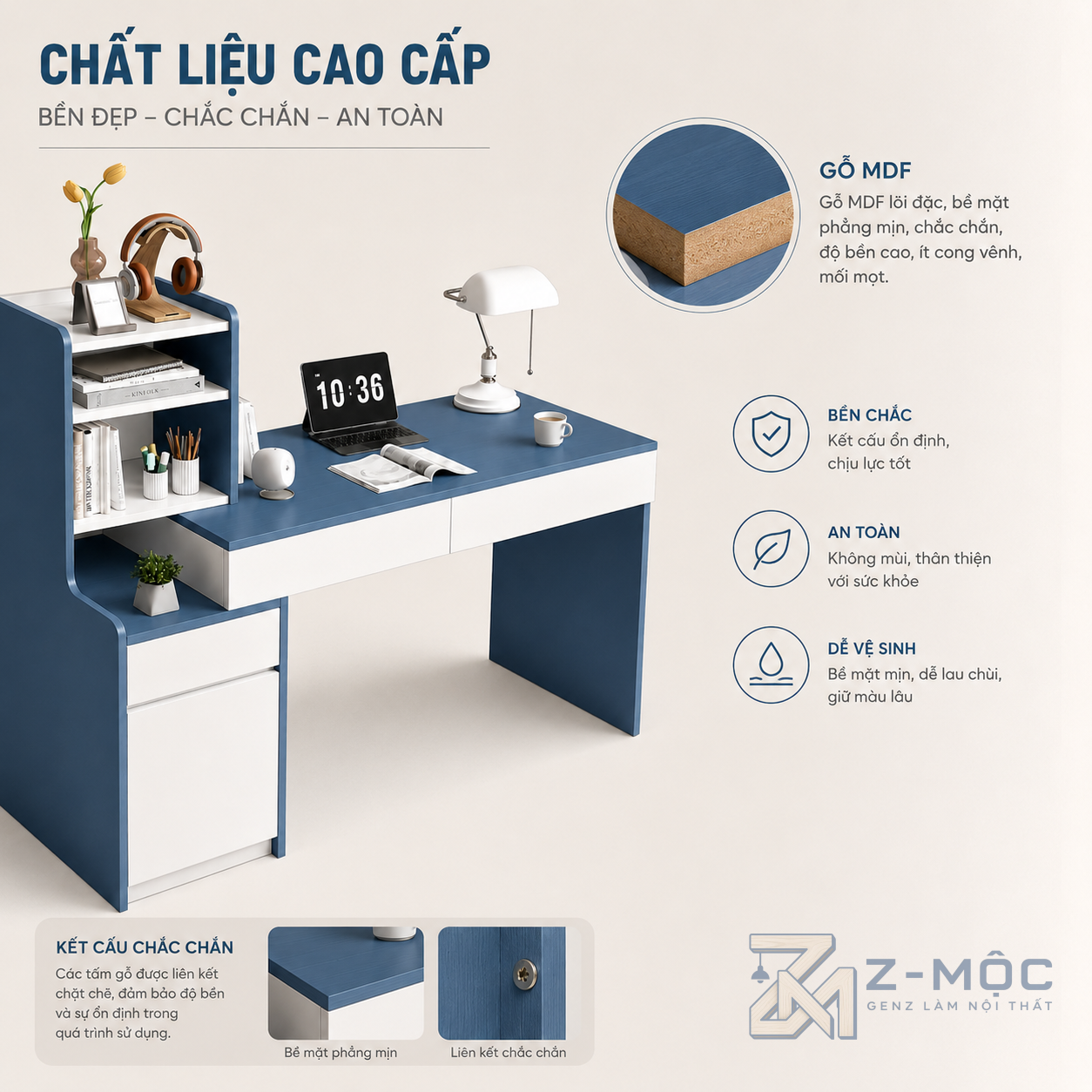 Gỗ MDF phủ Melamine bền đẹp, dễ vệ sinh