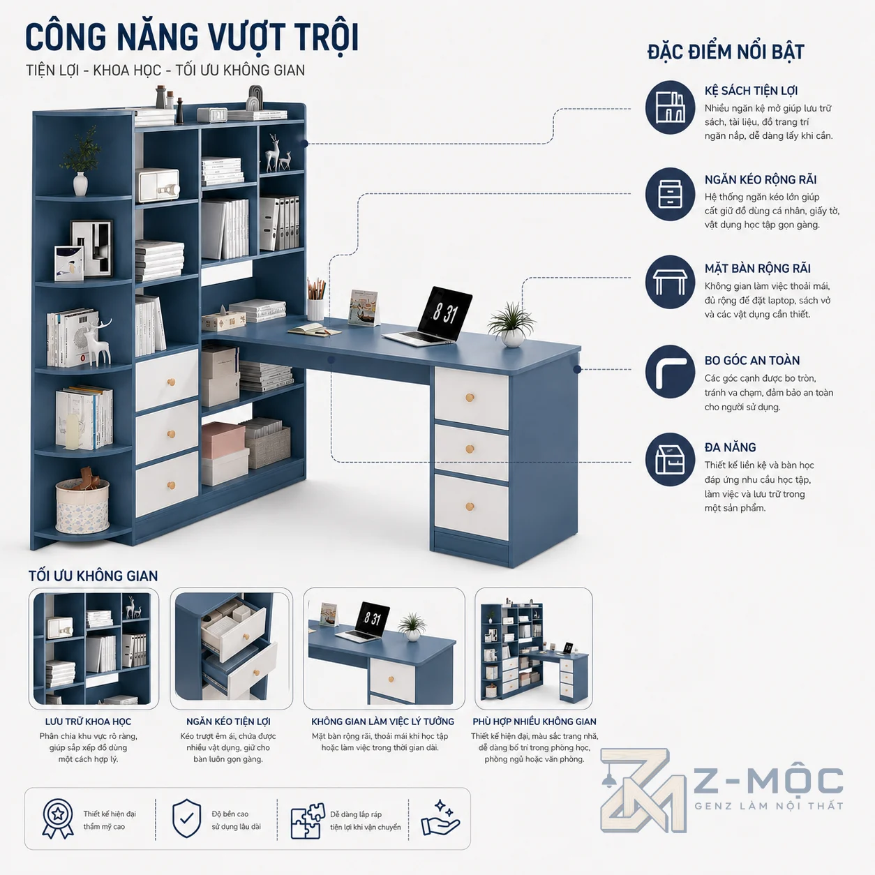 Hệ kệ và ngăn kéo giúp sắp xếp khoa học