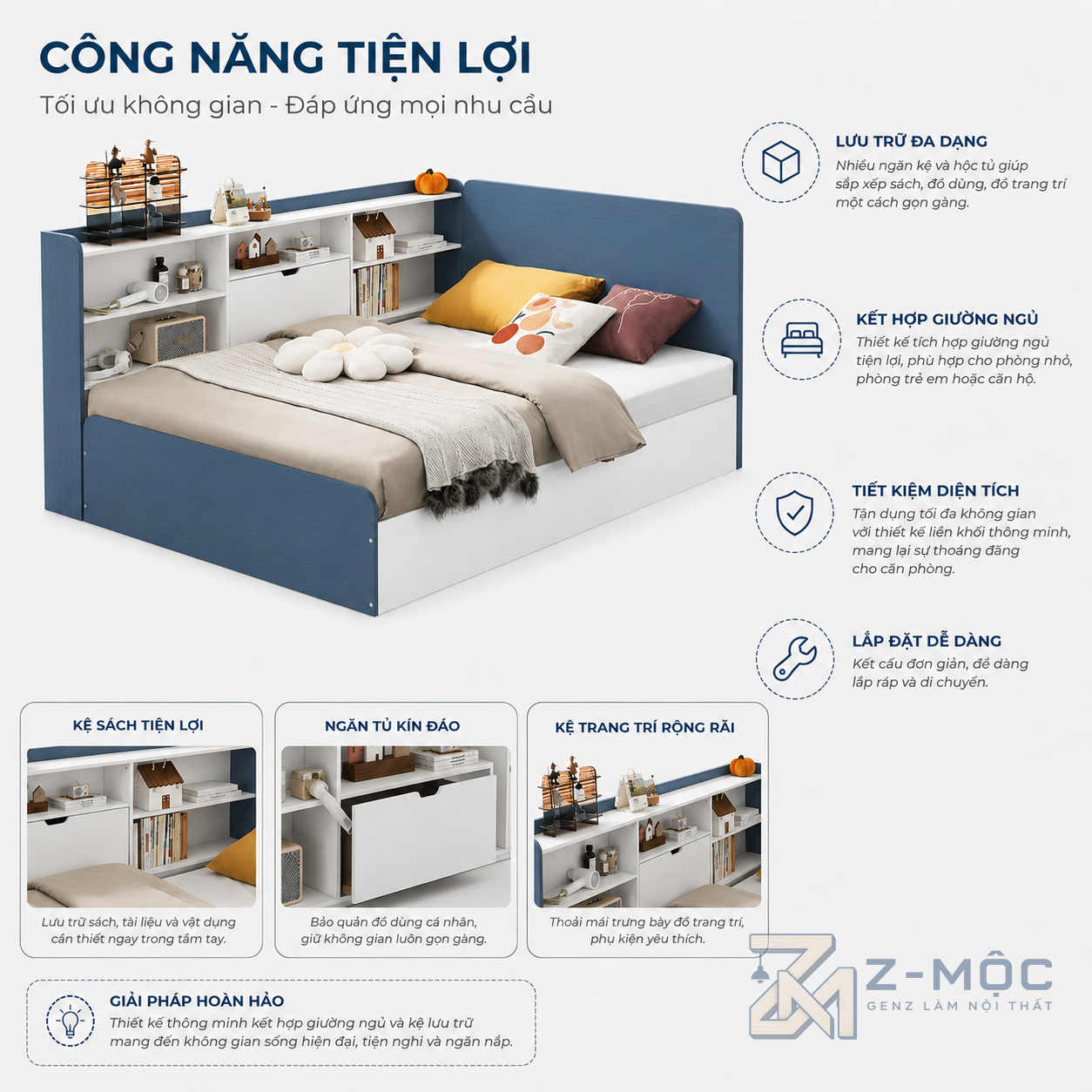 Kệ bên cạnh giường tăng khả năng lưu trữ
