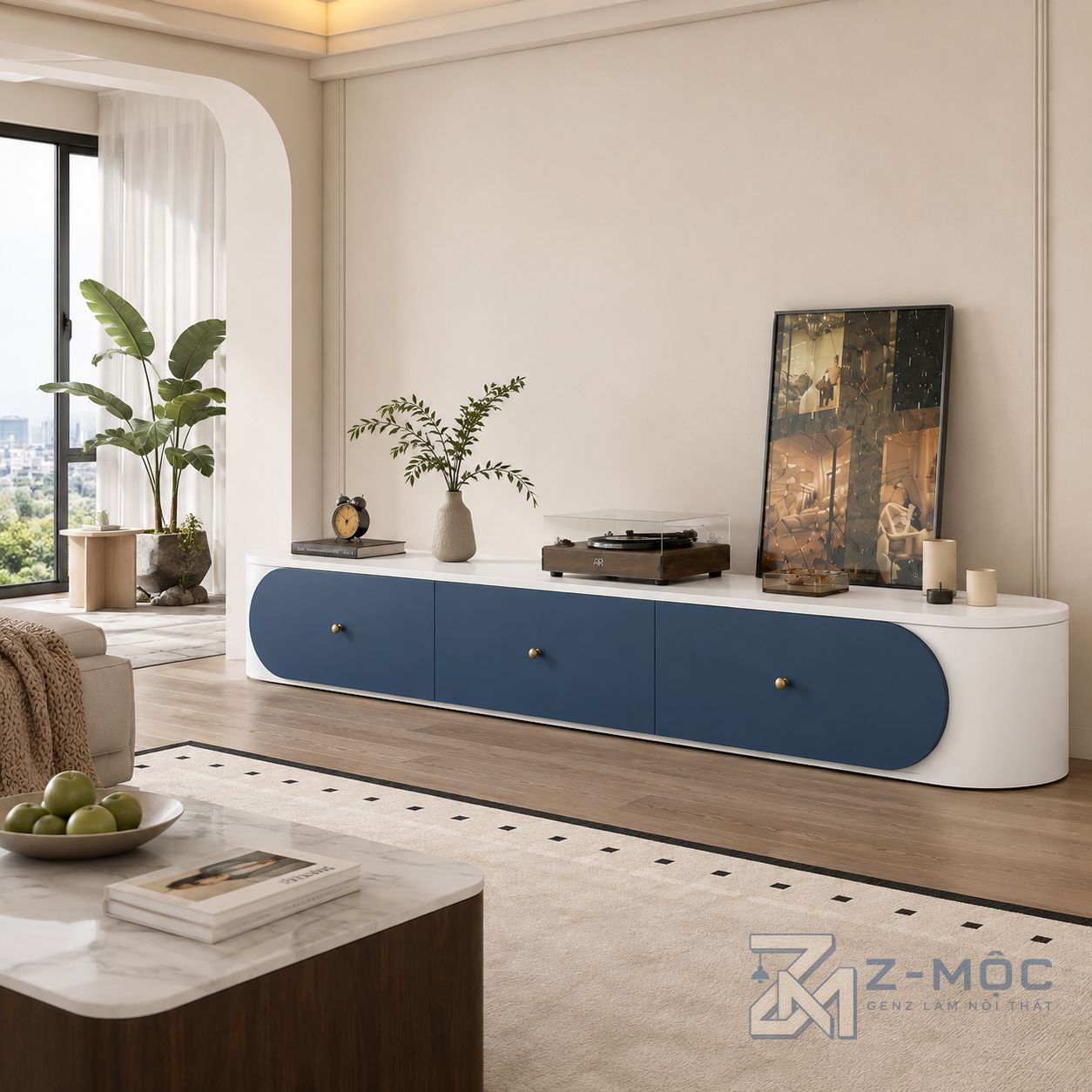 Kệ Tivi Màu Xanh Dương Phối Trắng Bo Cong Hiện Đại ZM-90006 - ảnh chi tiết 7