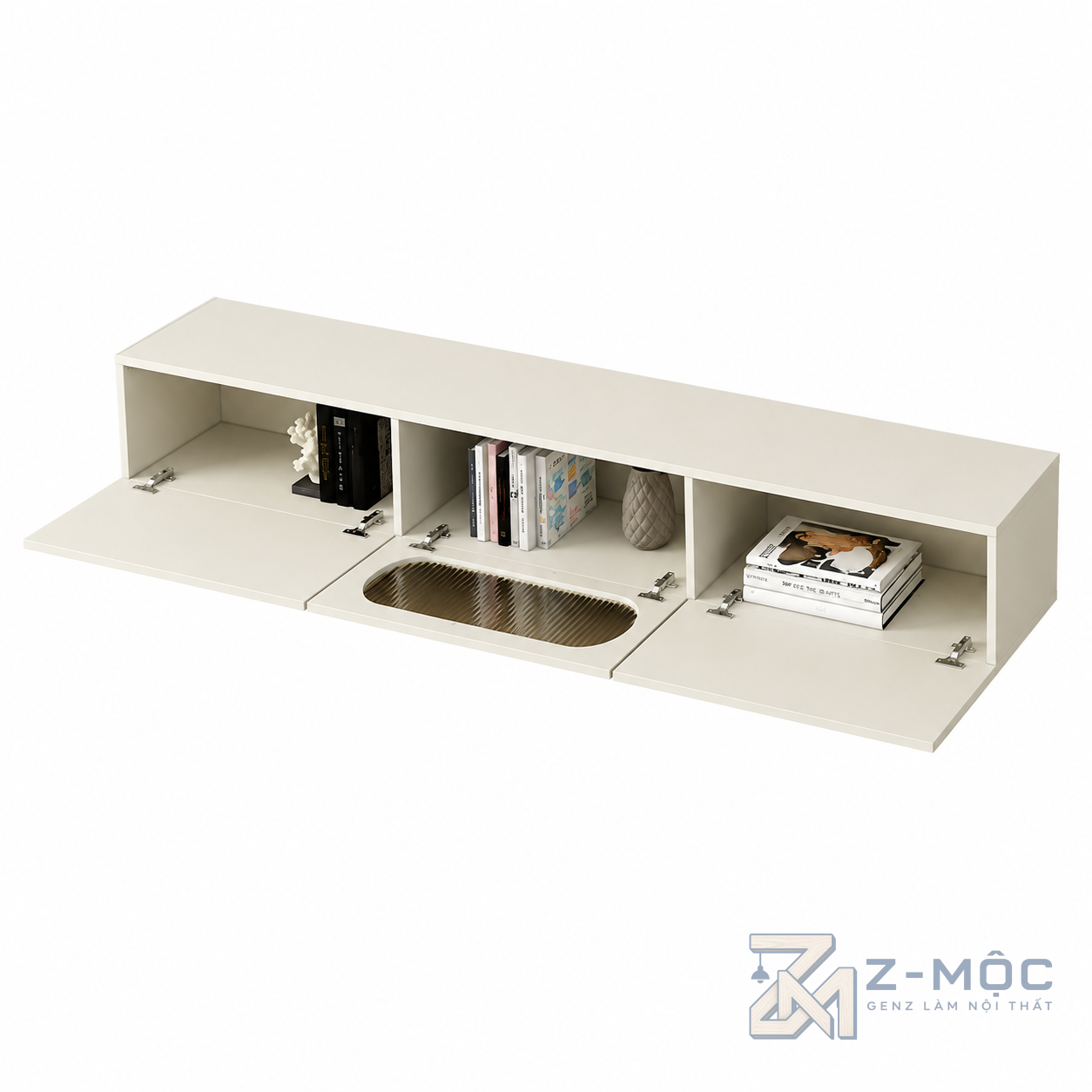 Kệ Tivi Trắng Cánh Kính Sọc Chân Bi ZM-90011 - ảnh chi tiết 5