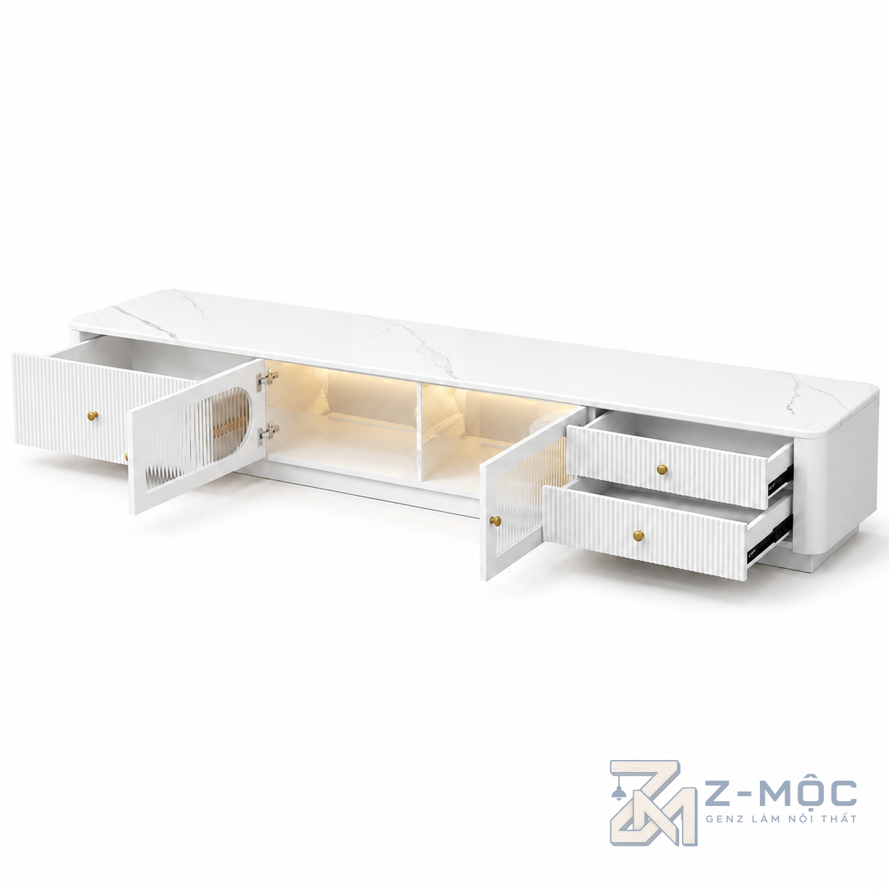 Kệ Tivi Trắng Cánh Kính Sọc Đẹp Độc Đáo ZM-90008 - ảnh chi tiết 5