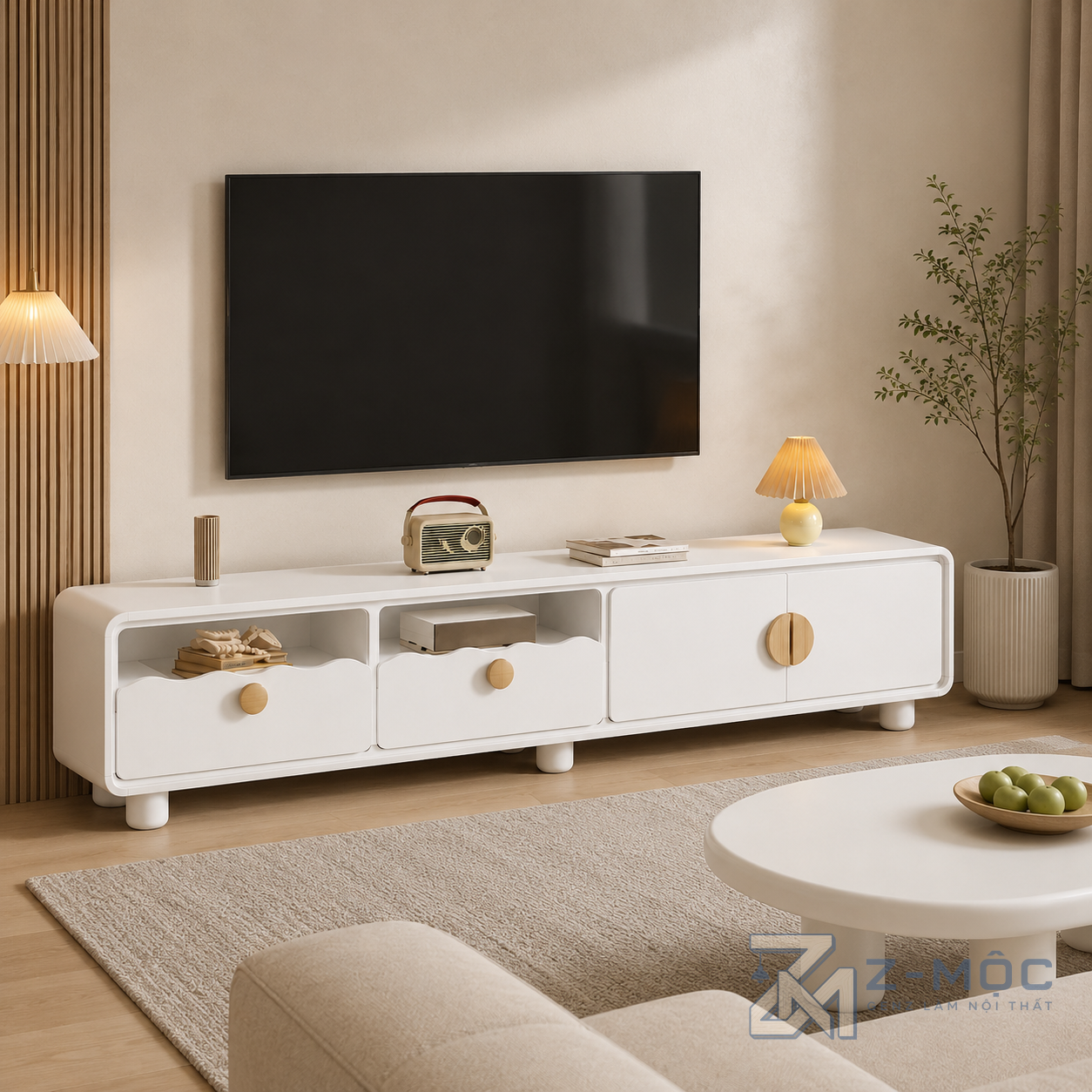 Kệ Tivi Trắng Ngăn Kéo Lượn Sóng Hiện Đại ZM-90012 - ảnh chi tiết 5