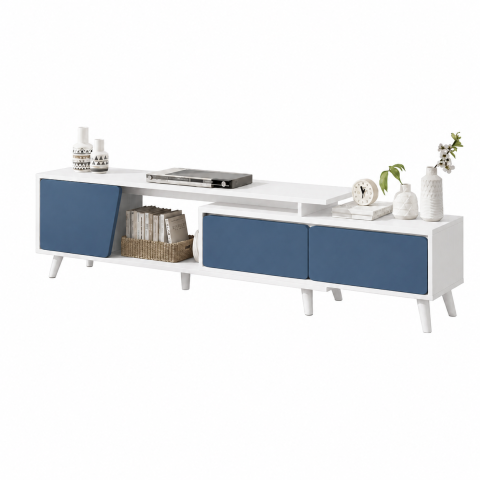 Kệ Tivi Trắng Phối Xanh Dương Hiện Đại ZM-90001 - 2000x400x450mm - ZM-90001.2