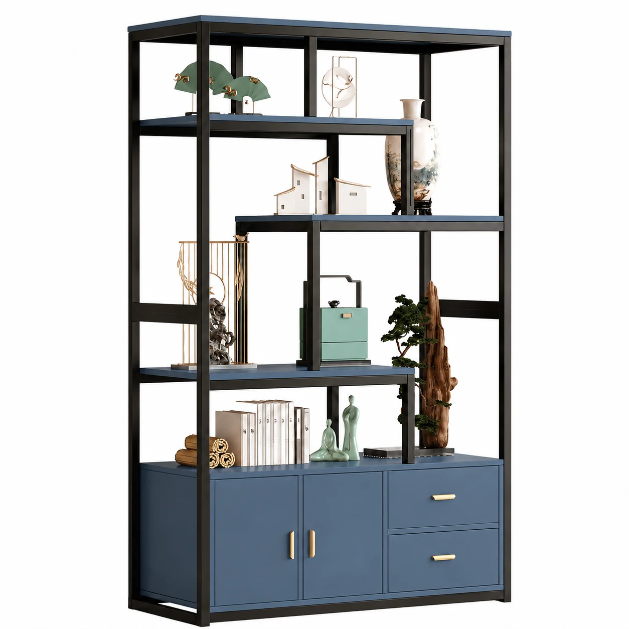 Kệ Trang Trí Gỗ MDF Kết Hợp Khung Sắt Có Tủ Ngăn Kéo ZM-94012 - 1200x300x1800mm - ZM-94012.2