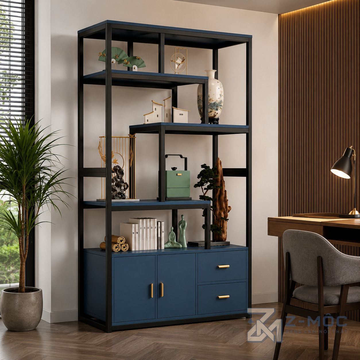 Kệ Trang Trí Gỗ MDF Kết Hợp Khung Sắt Có Tủ Ngăn Kéo ZM-94012 - ảnh chi tiết 6