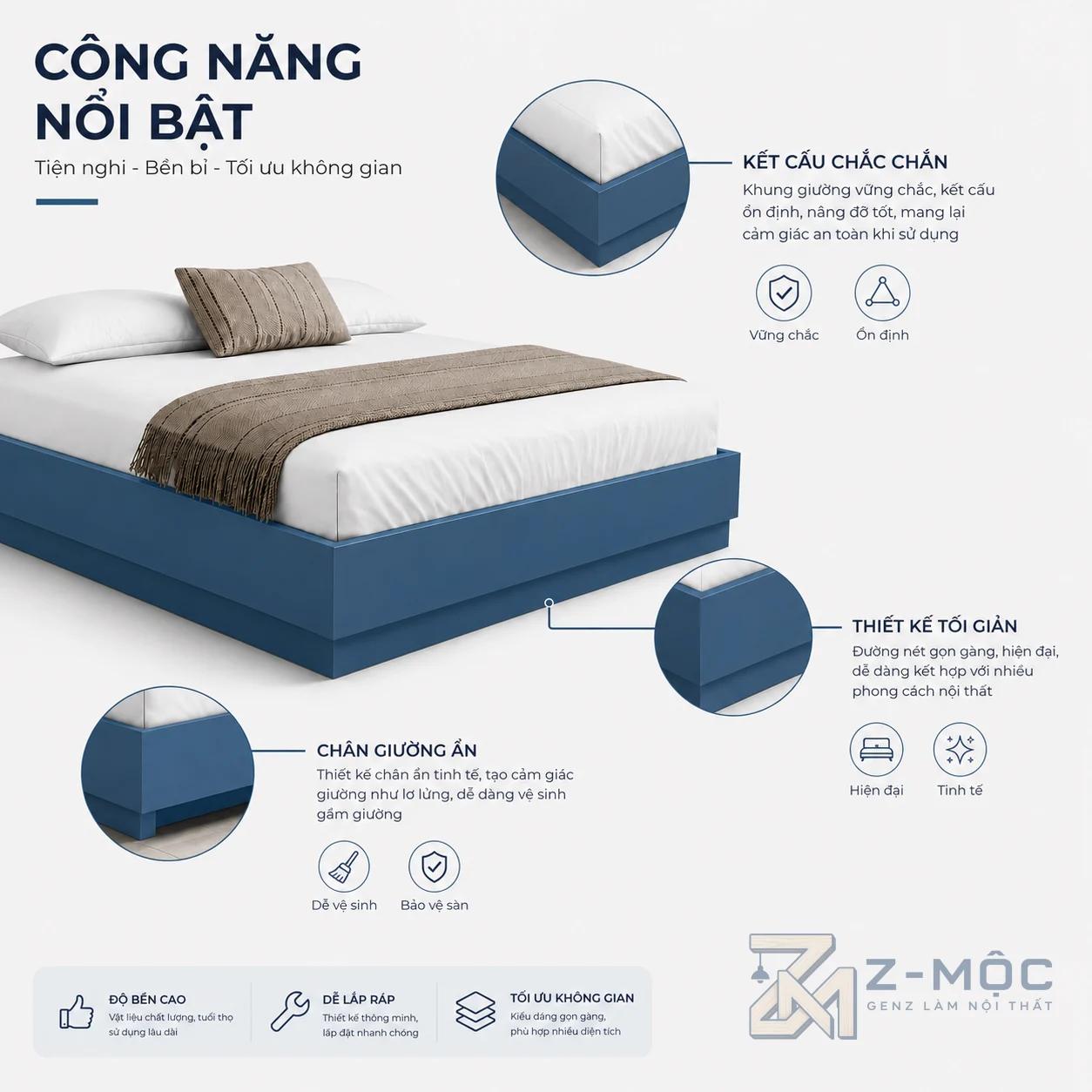 Kết cấu chắc chắn mang đến sự thoải mái khi nghỉ ngơi