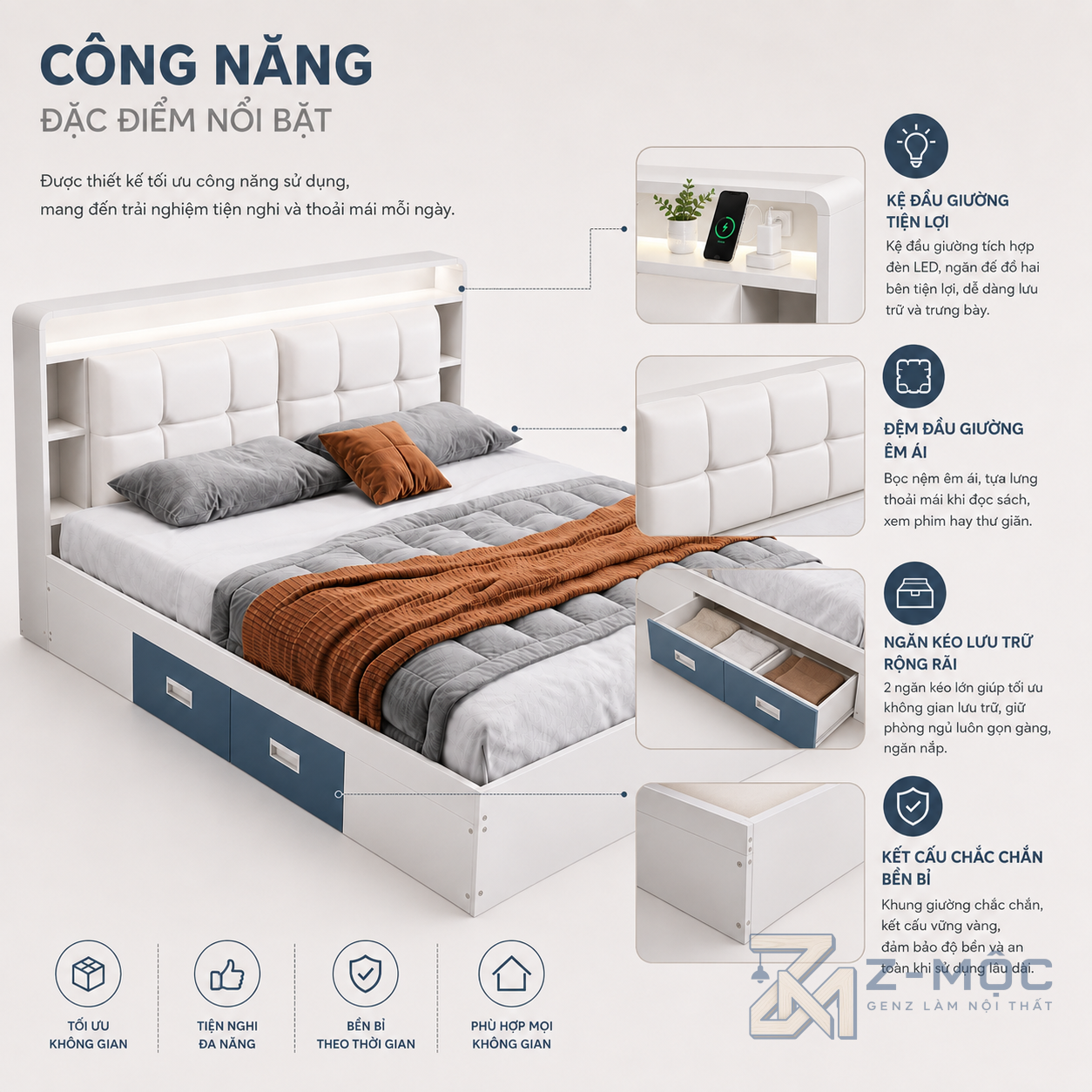 Kết hợp kệ và hộc kéo tăng tiện ích
