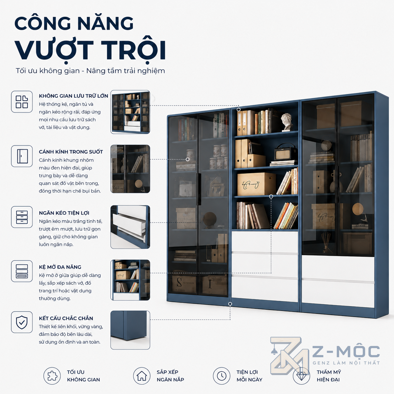 Kết hợp trưng bày và lưu trữ tiện dụng