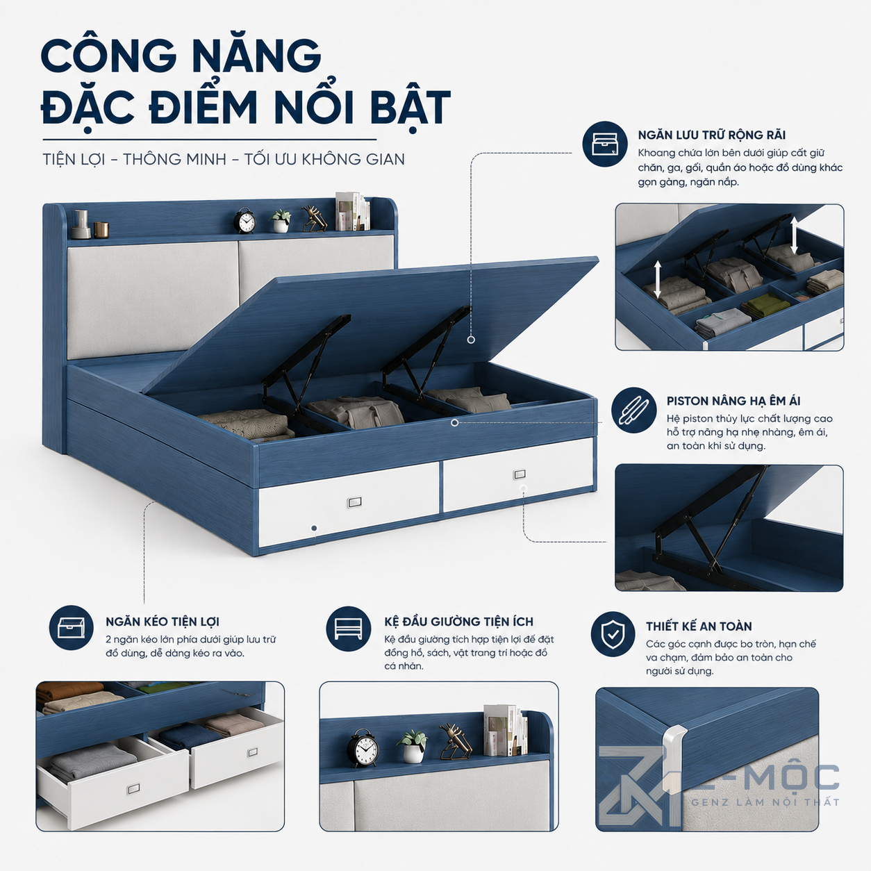 Không gian lưu trữ lớn giúp sắp xếp đồ dùng khoa học