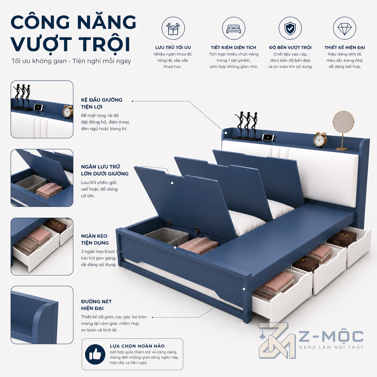 Không gian lưu trữ rộng rãi, sắp xếp gọn gàng
