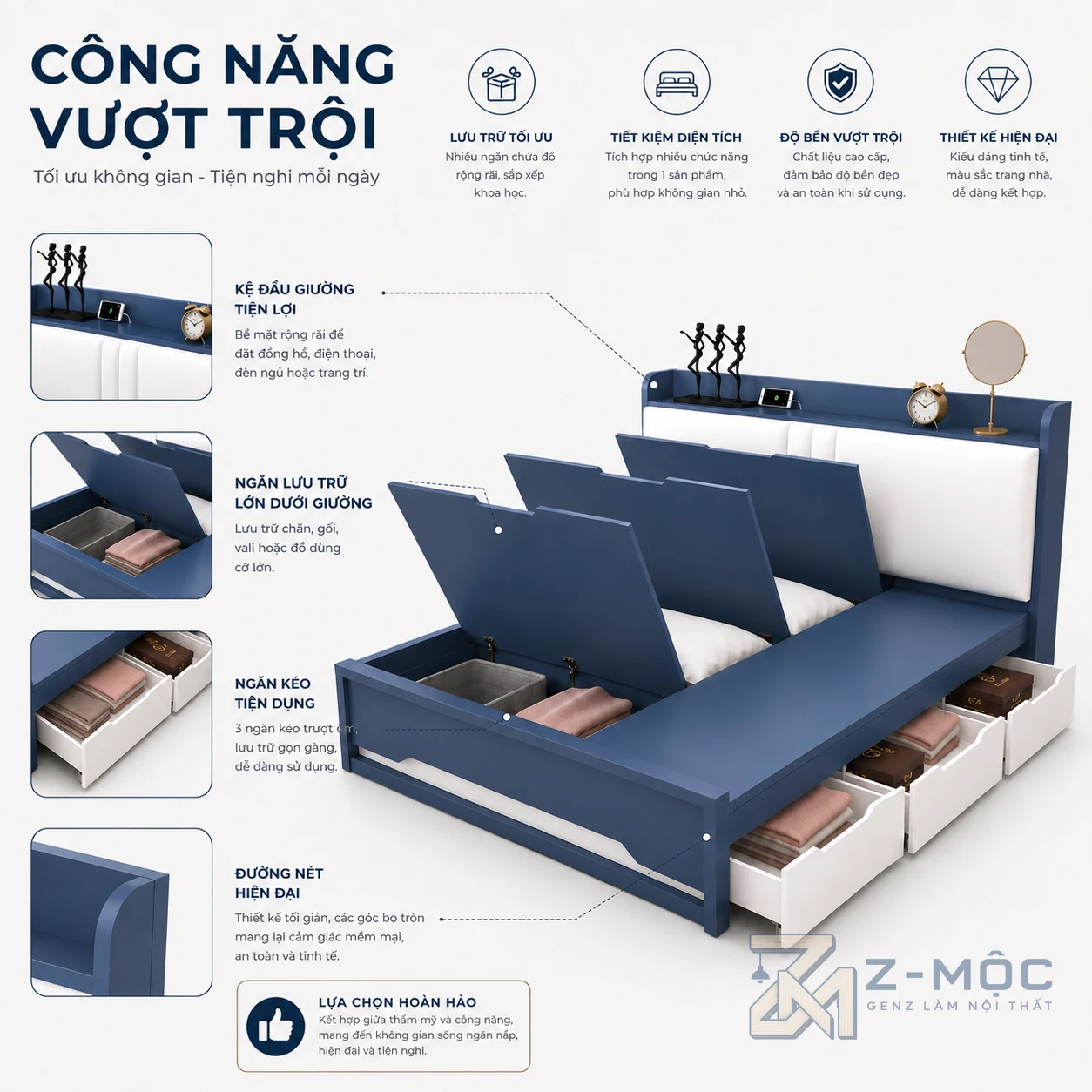 Không gian lưu trữ rộng rãi, sắp xếp gọn gàng
