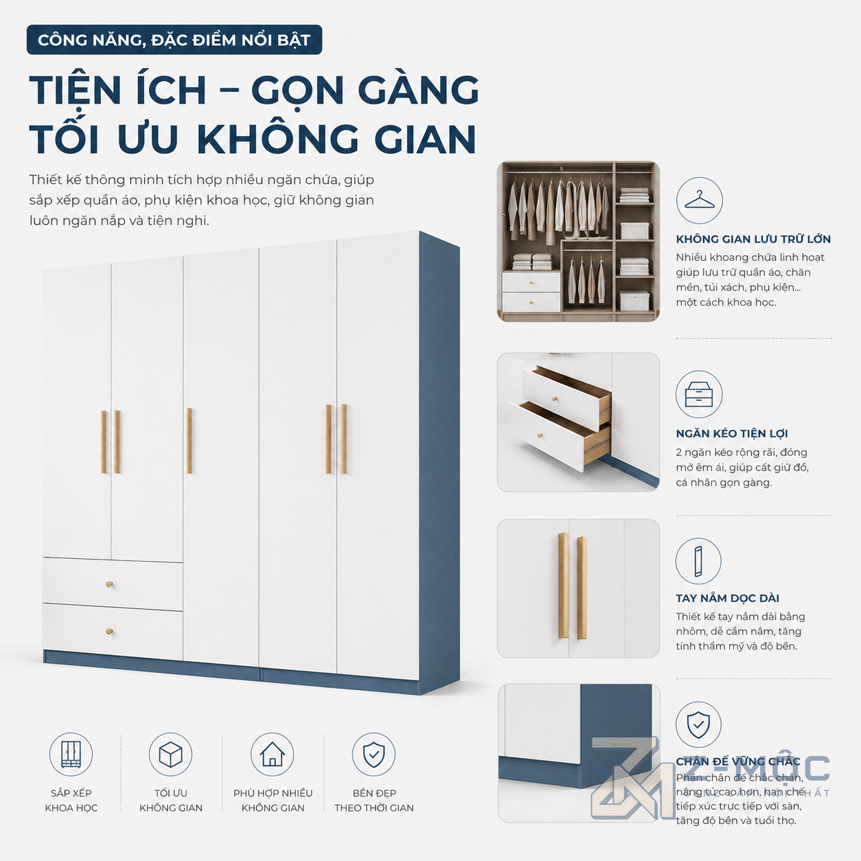 Không gian lưu trữ rộng, sắp xếp đồ dùng khoa học