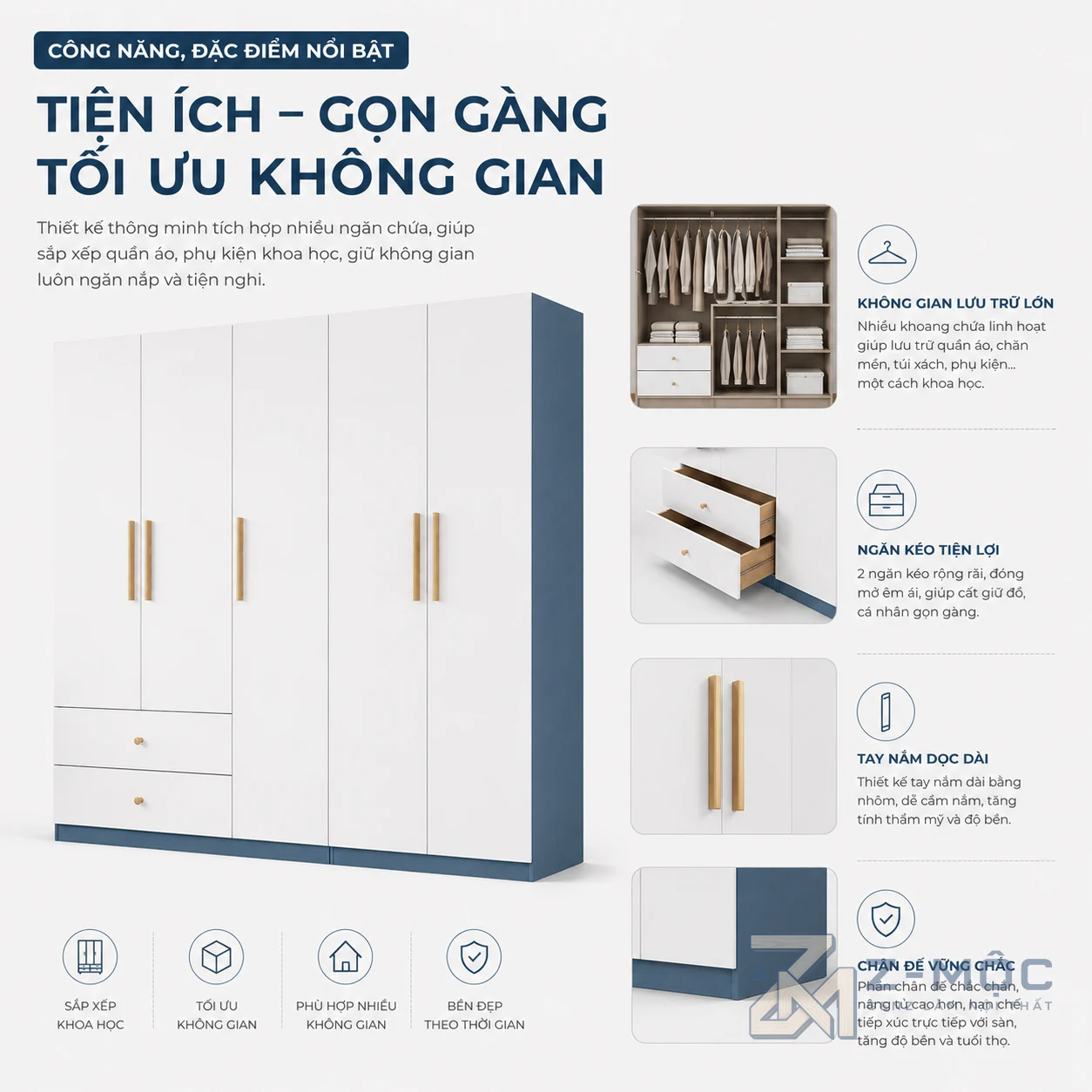 Không gian lưu trữ rộng, sắp xếp đồ dùng khoa học