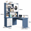Kích thước chi tiết Bàn Học Góc Chữ L Tích Hợp Kệ Tủ Xanh Trắng ZM-70052