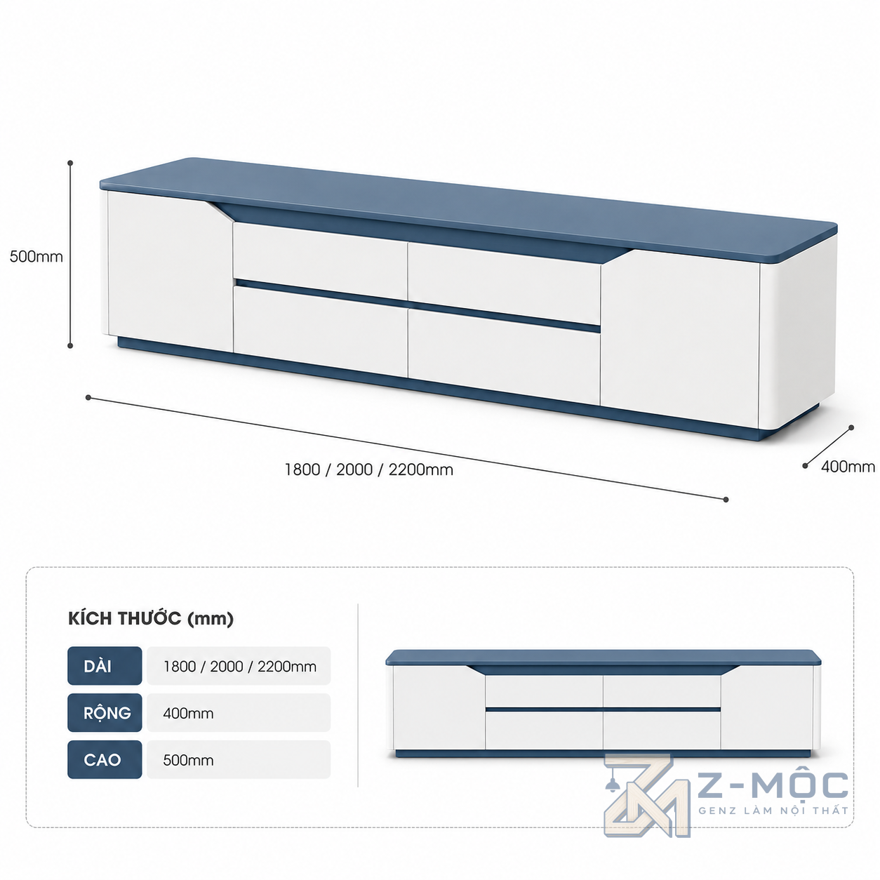 Kích thước chi tiết Kệ Tivi Dáng Thấp Gỗ Công Nghiệp Thiết Kế Độc Đáo ZM-90004