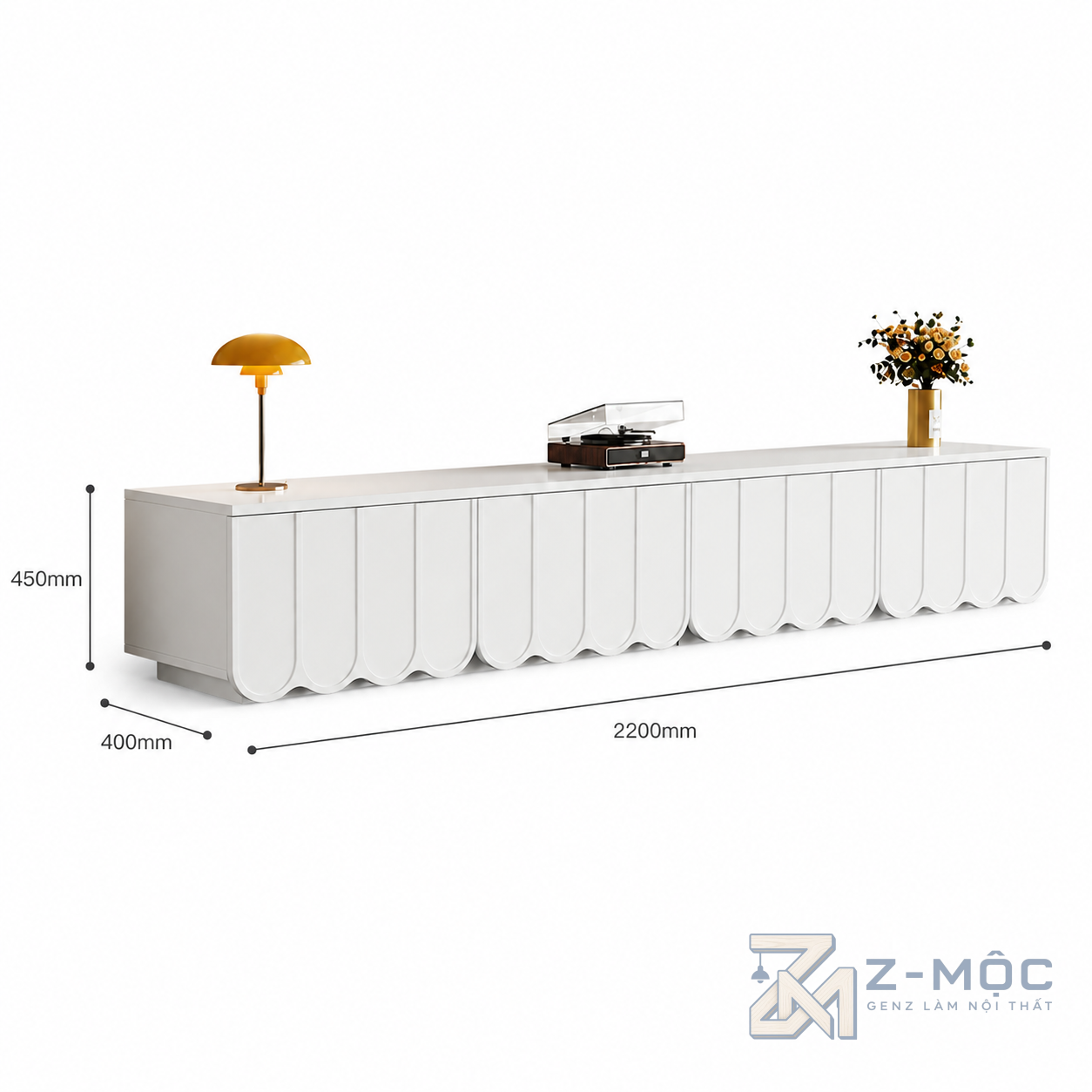 Kích thước chi tiết Kệ Tivi Trắng Cánh Gợn Sóng Độc Đáo ZM-90010 2
