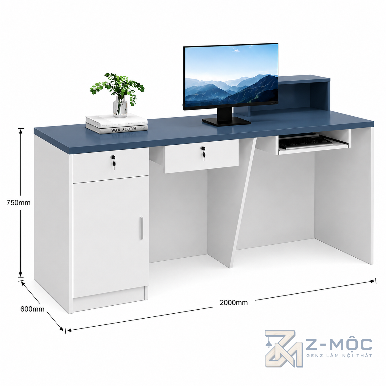 Kích thước chi tiết Quầy Lễ Tân Trắng Xanh Thiết Kế Độc Đáo Hiện Đại ZM-30008 2