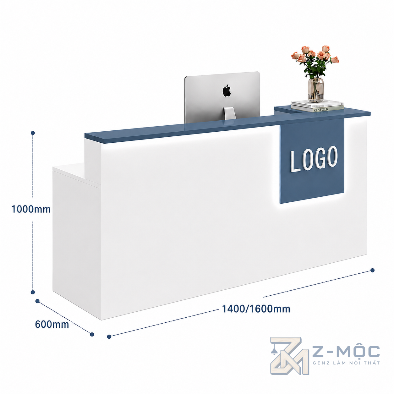 Kích thước chi tiết Quầy Lễ Tân Văn Phòng Thiết Kế Tối giản ZM-30007