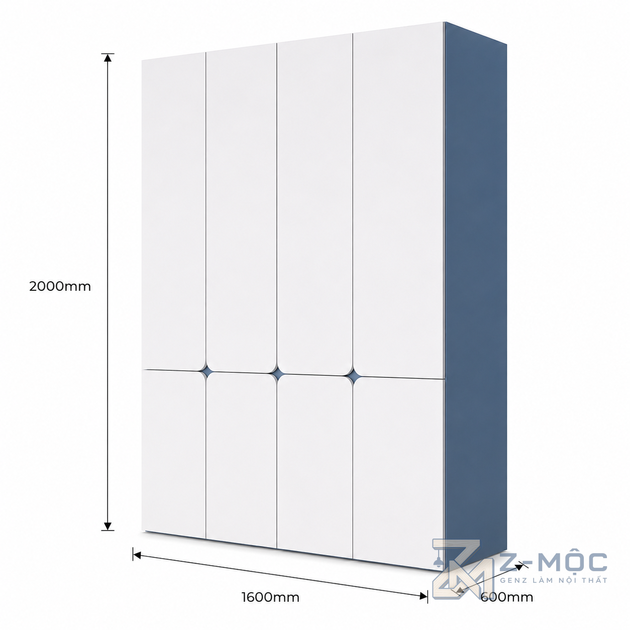 Kích thước chi tiết Tủ Quần Áo 5 Cánh Hiện Đại Màu Trắng ZM-10024 2