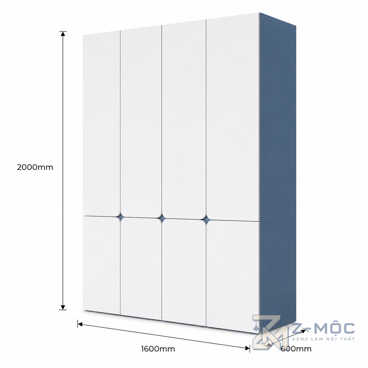 Kích thước chi tiết Tủ Quần Áo 5 Cánh Hiện Đại Màu Trắng ZM-10024 2