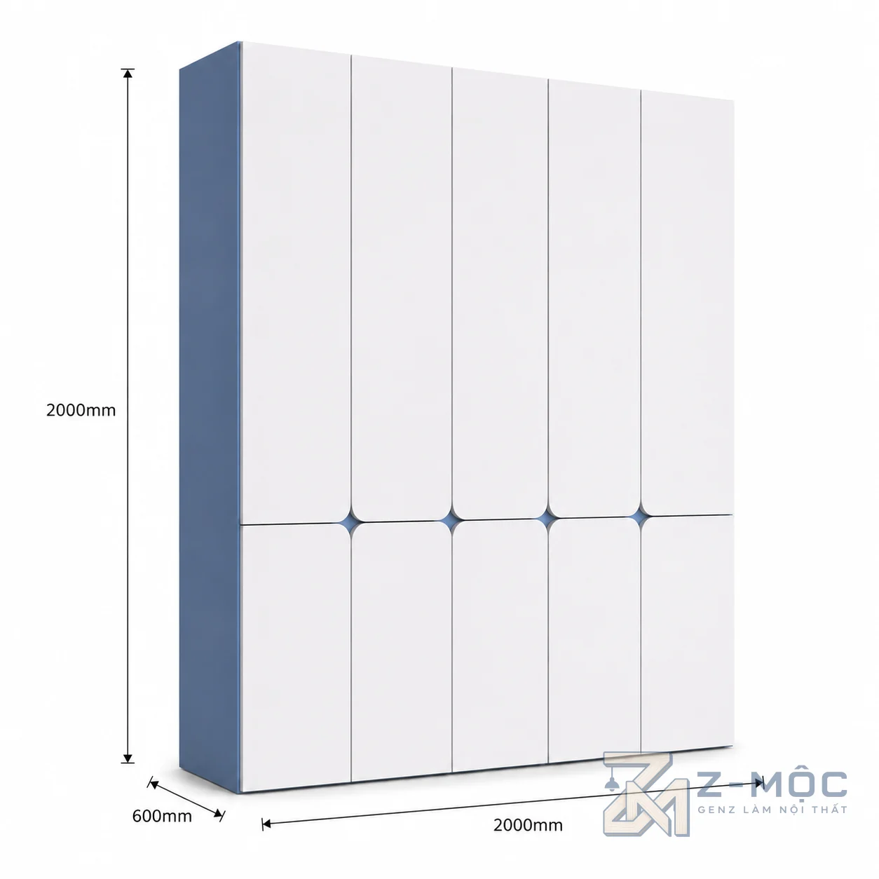 Kích thước chi tiết Tủ Quần Áo 5 Cánh Hiện Đại Màu Trắng ZM-10024 3