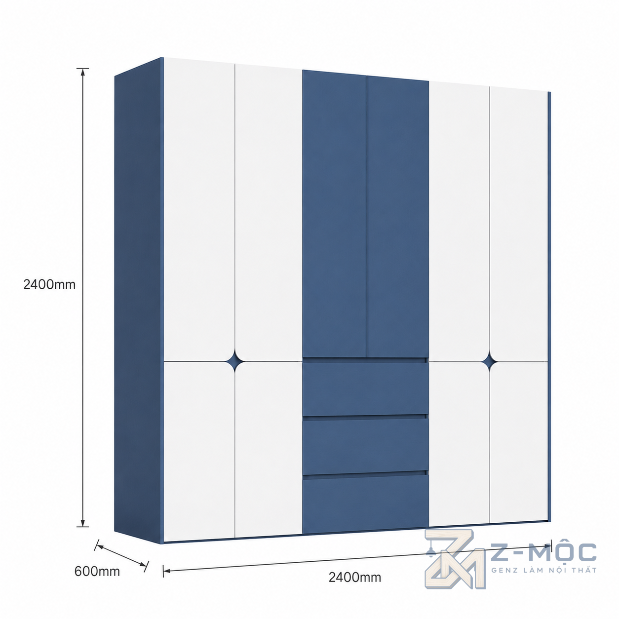 Kích thước chi tiết Tủ Quần Áo Kịch Trần Phối Xanh Trắng Nhiều Ngăn ZM-10034 2