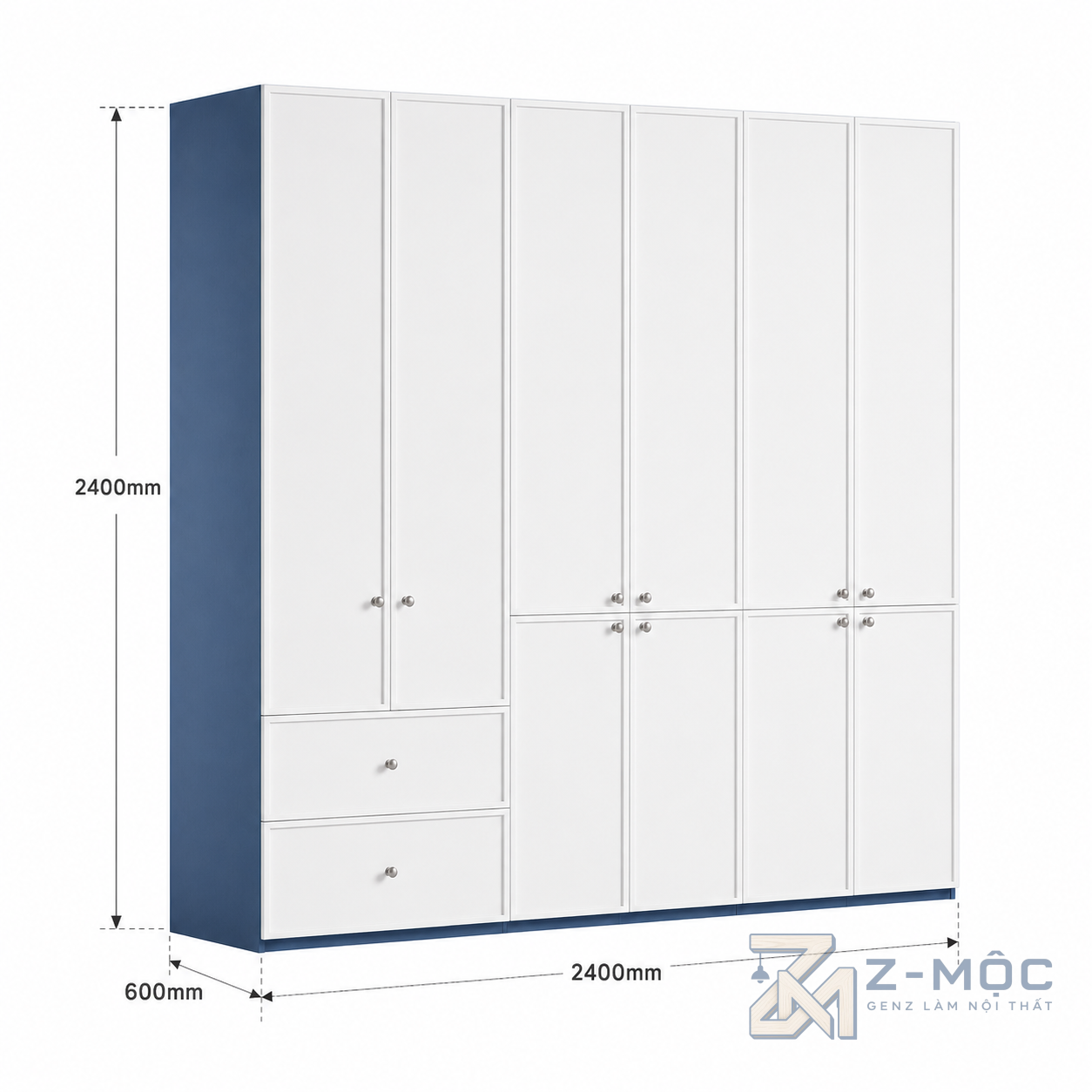 Kích thước chi tiết Tủ Quần Áo Phối Trắng Xanh Nhiều Ngăn Hiện Đại ZM-10035 2