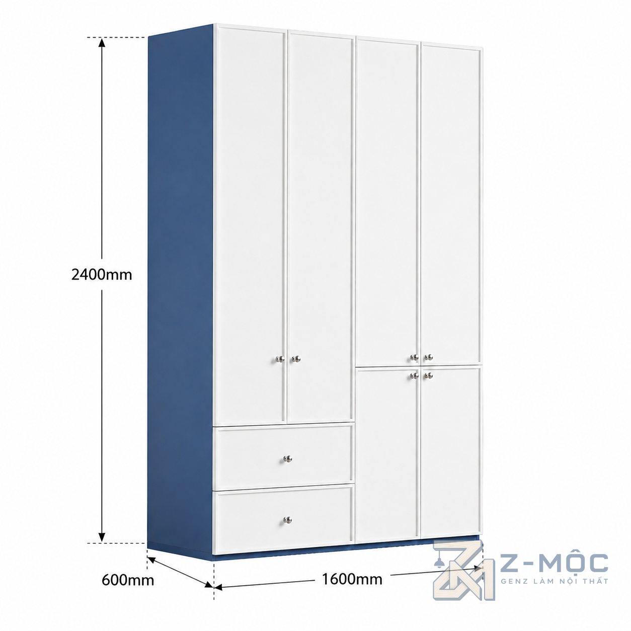 Kích thước chi tiết Tủ Quần Áo Phối Trắng Xanh Nhiều Ngăn Hiện Đại ZM-10035 3
